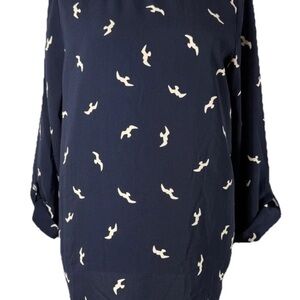 Everly Midnight Blue Top with Cream Bird Design